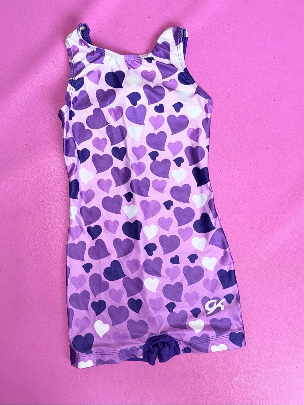 GK Girls Purple Heart-Print Leotard (Small)
